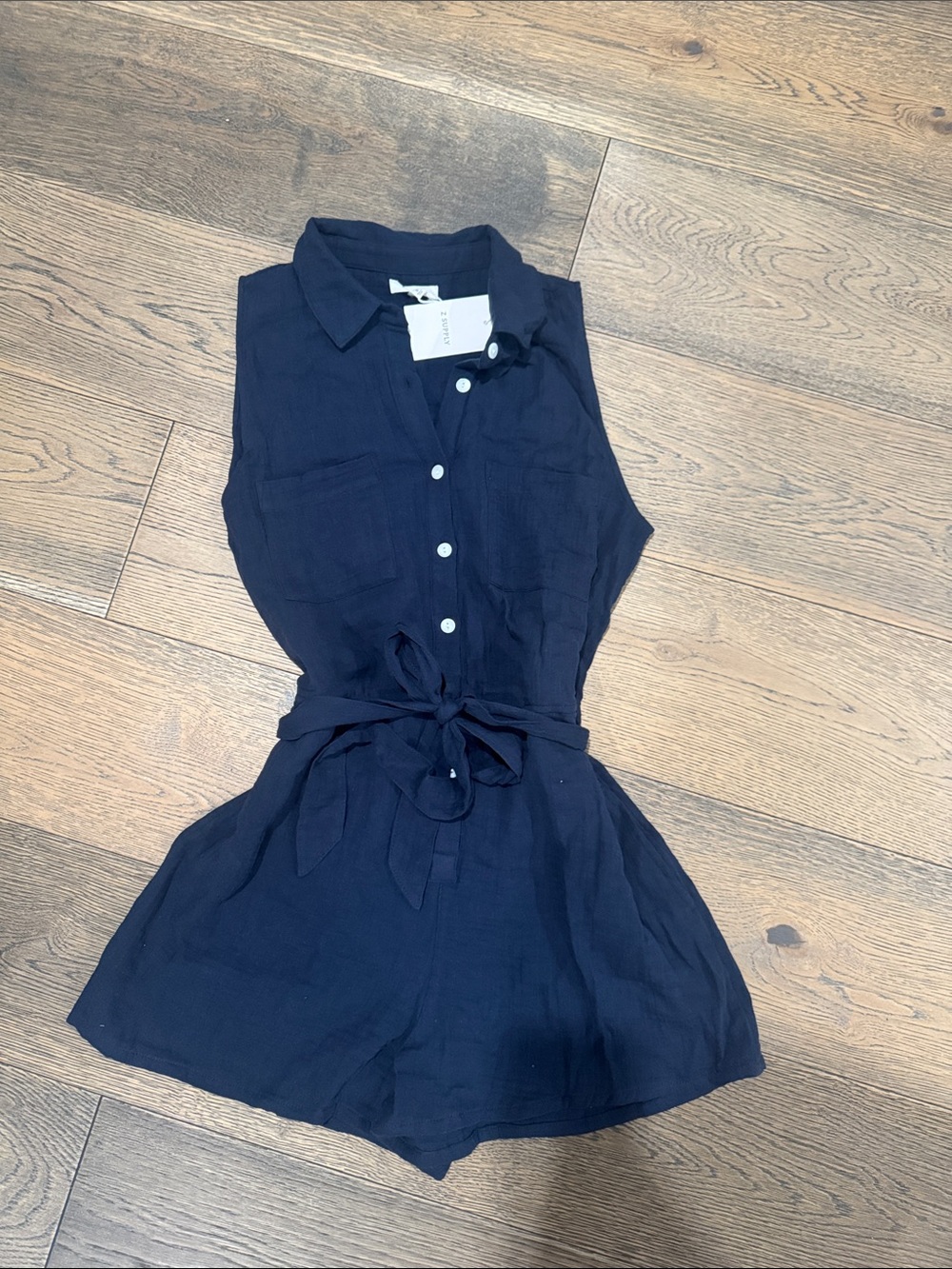 Z Supply Navy Button-Front Tie-Waist Romper NWT Size Small